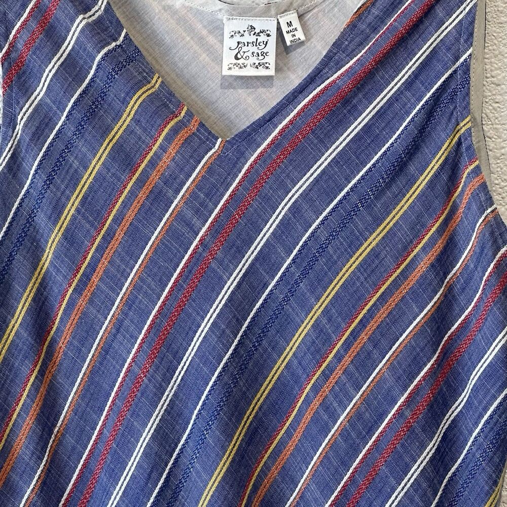 Parsley and Sage Octavia Blue Multicolor Striped Sleeveless Midi Dress Size M - Picture 4 of 10